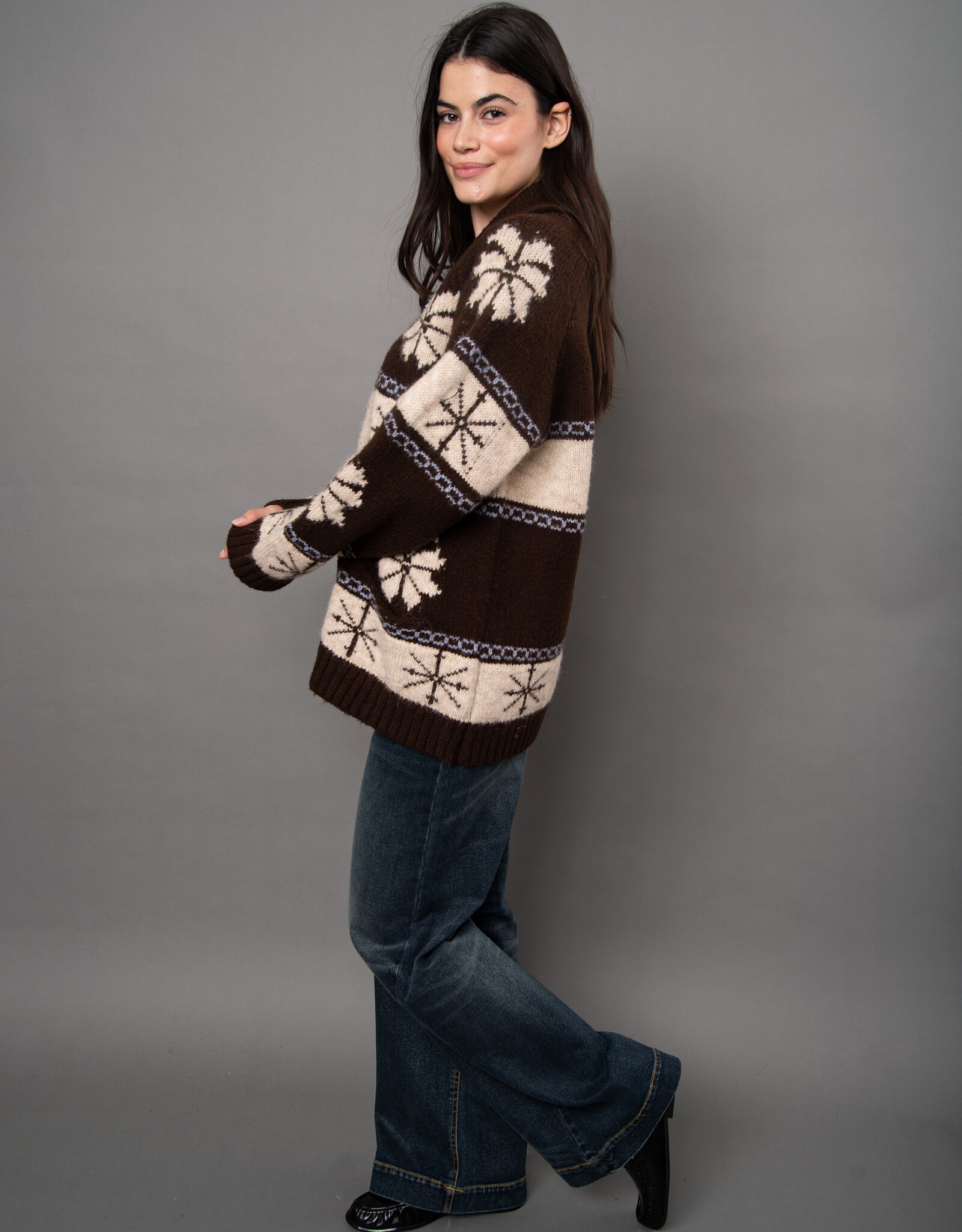 RD Style Saffron Zip Up Cardigan w SnowFlake Design