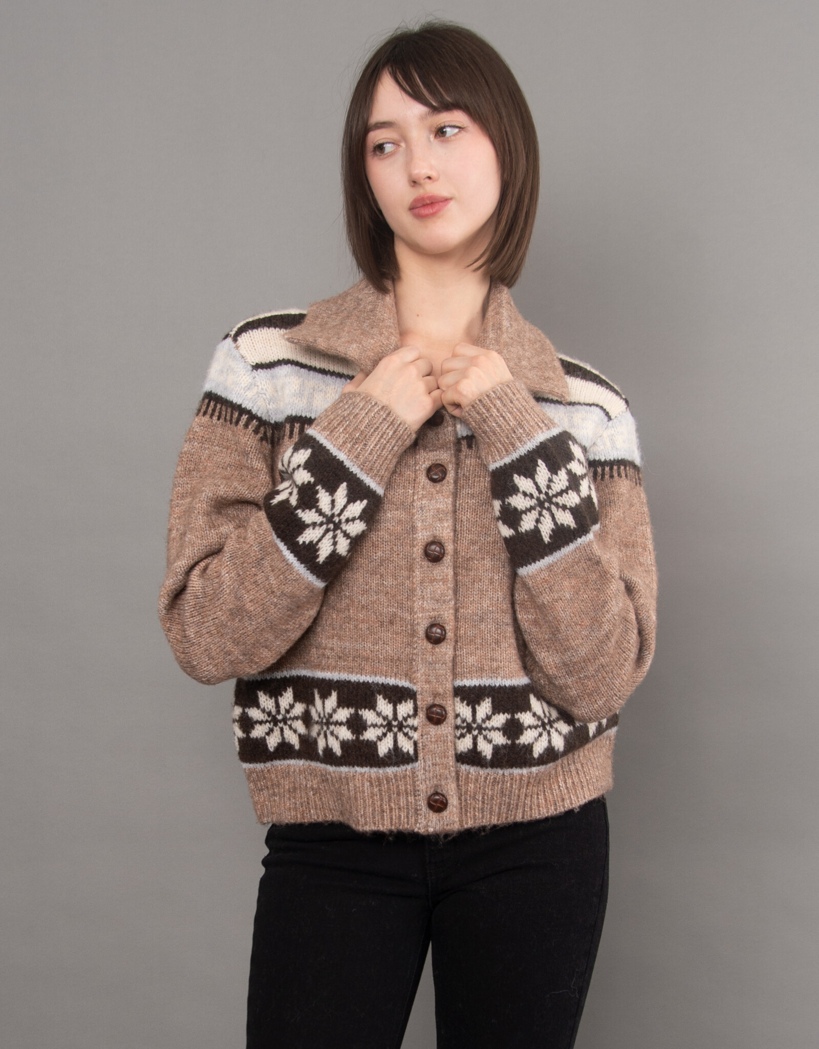 RD Style  Kimiko Collar Button Up Cardigan w Design