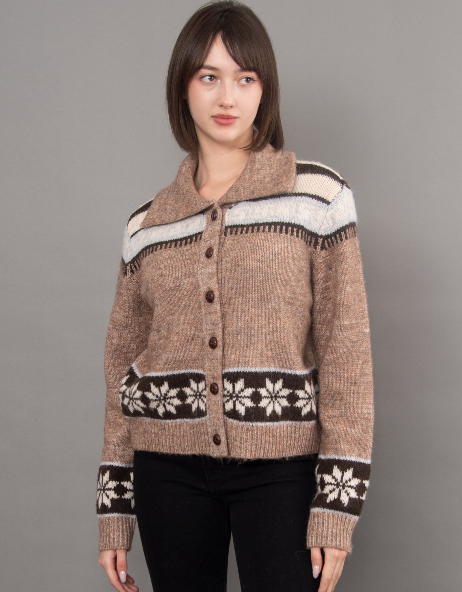 RD Style  Kimiko Collar Button Up Cardigan w Design