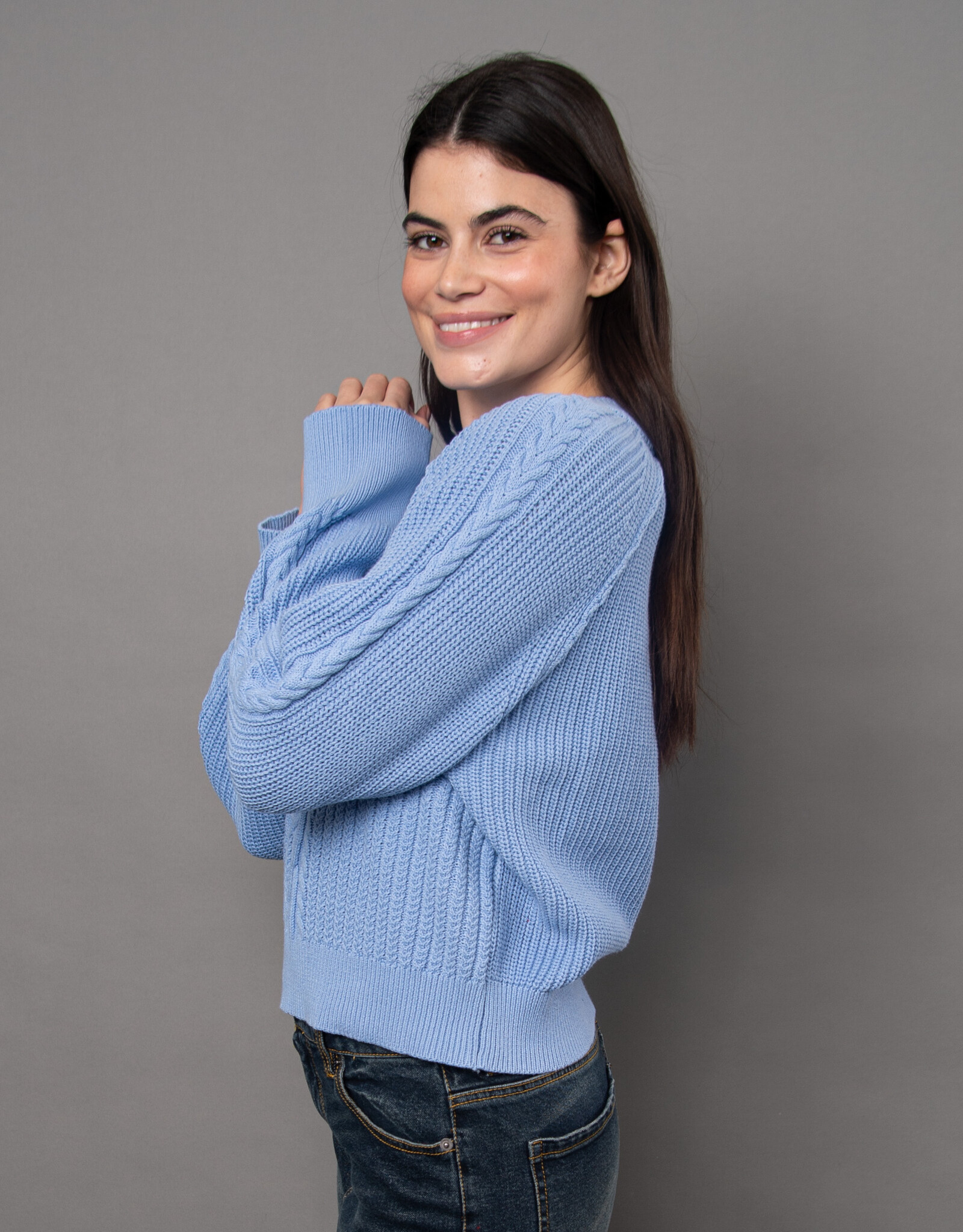 RD Style Vaiga Cable Knit Raglan Crew Nk Pullover