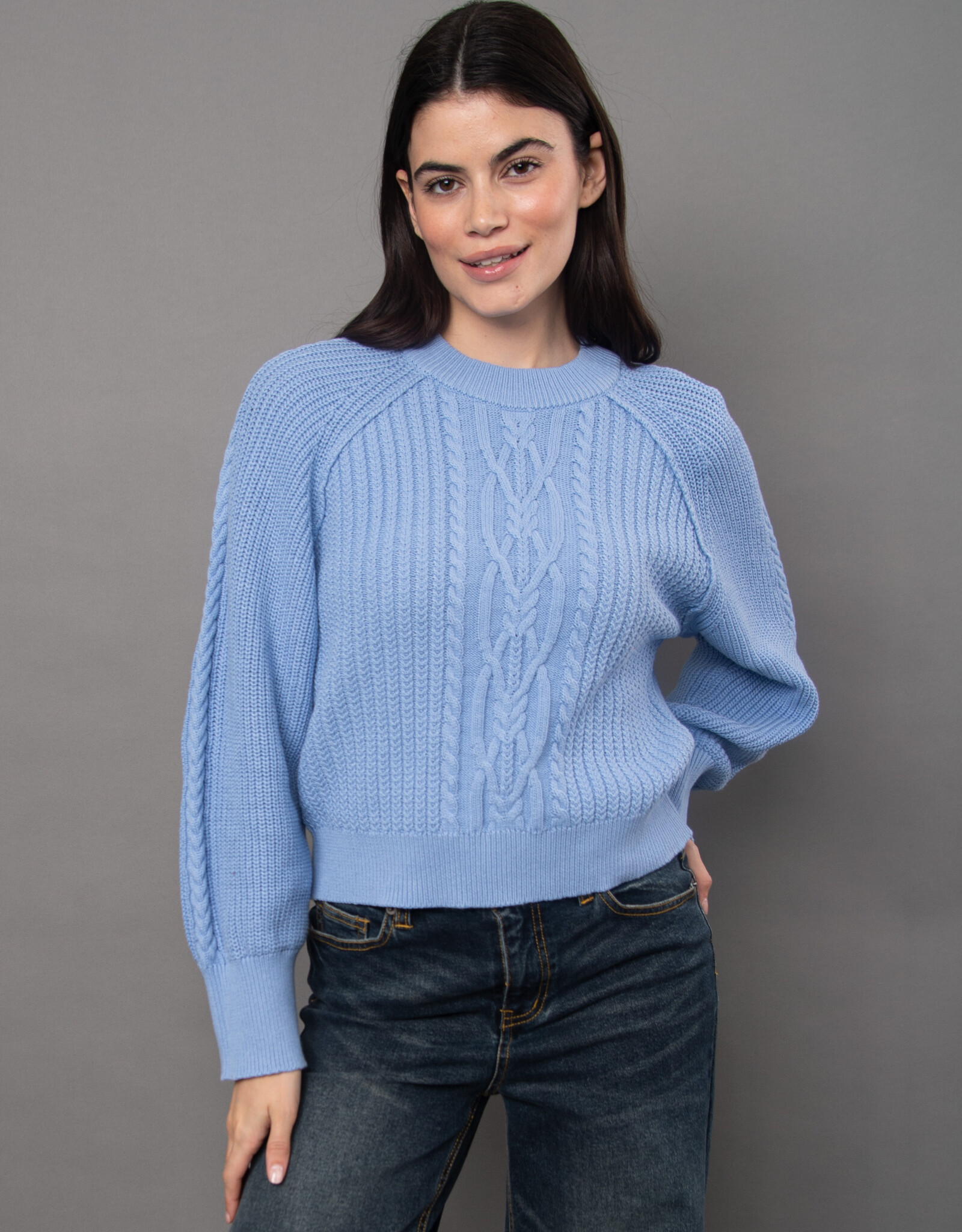 RD Style Vaiga Cable Knit Raglan Crew Nk Pullover