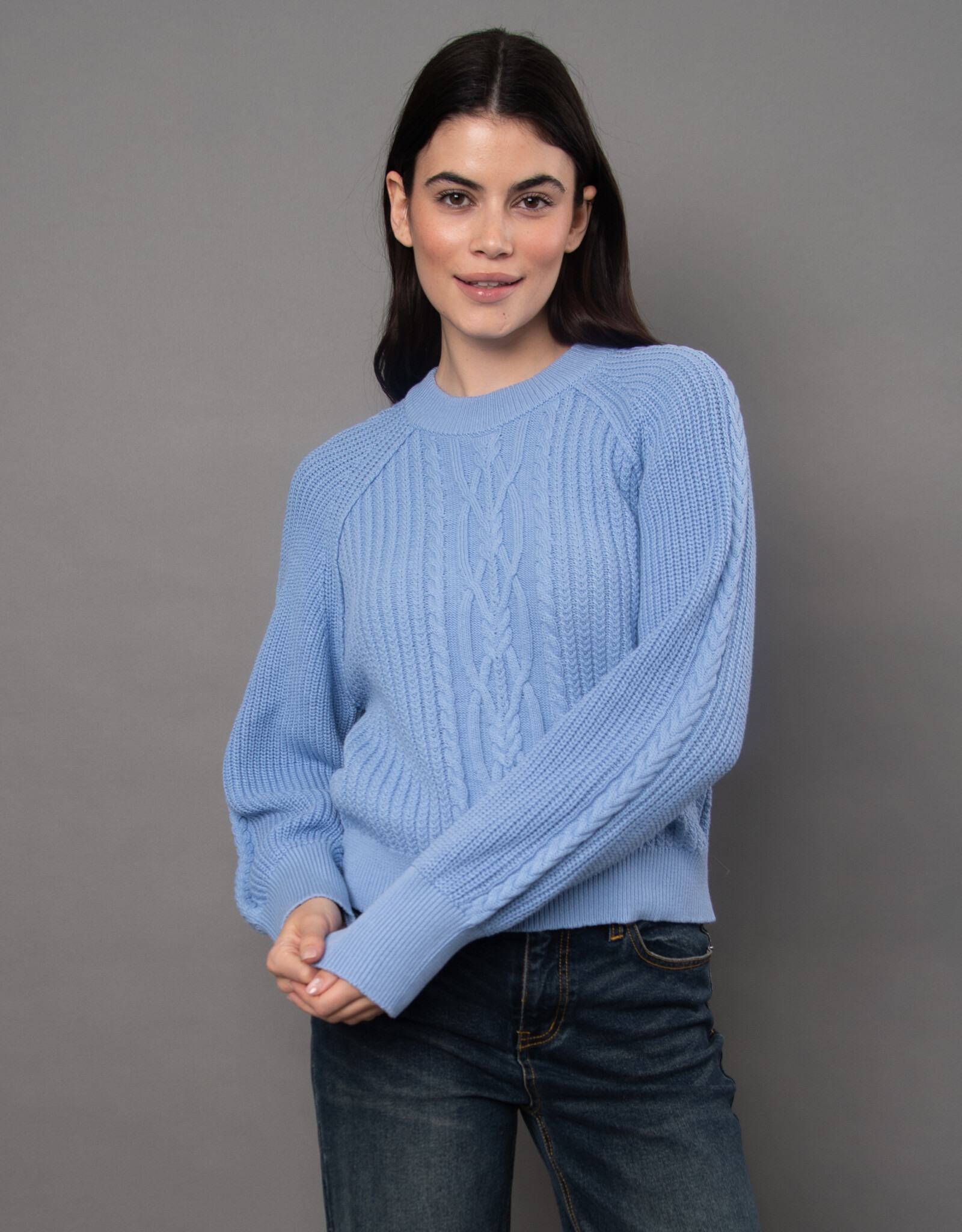 RD Style Vaiga Cable Knit Raglan Crew Nk Pullover