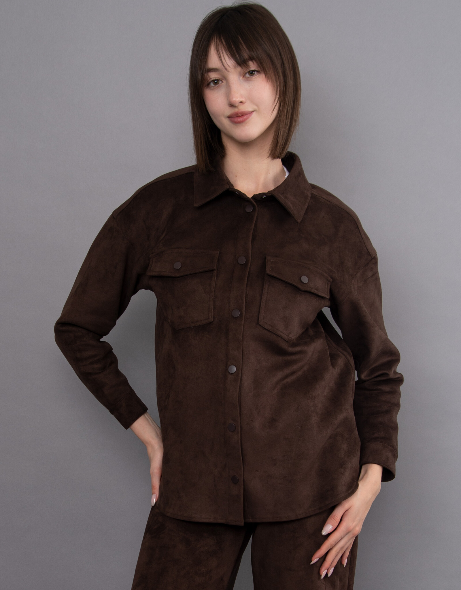 RD Style Sadina Faux Suede Button Jacket Blouse