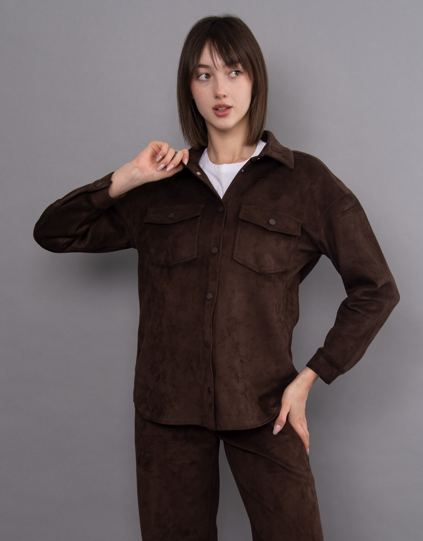 RD Style Sadina Faux Suede Button Jacket Blouse