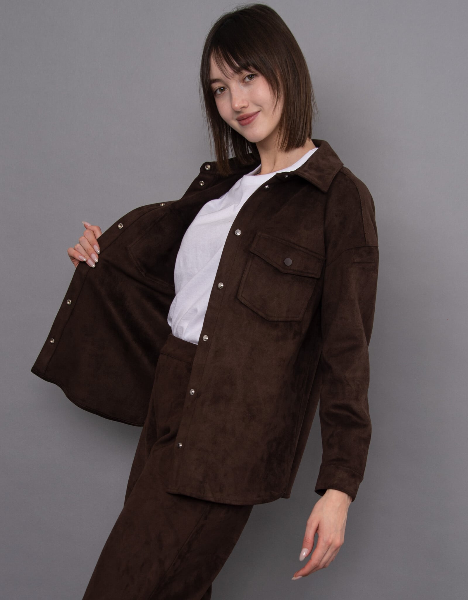 RD Style Sadina Faux Suede Button Jacket Blouse