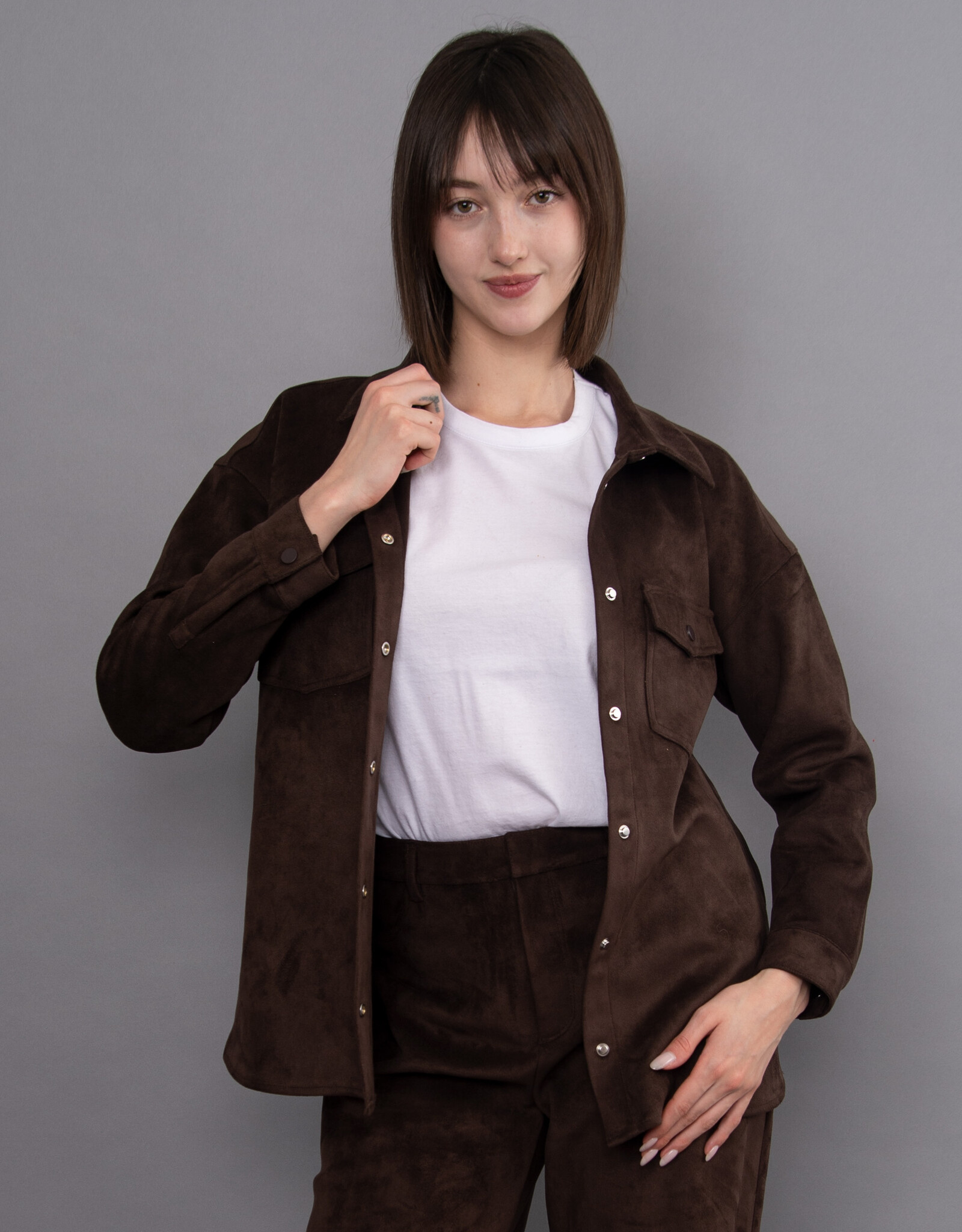 RD Style Sadina Faux Suede Button Jacket Blouse