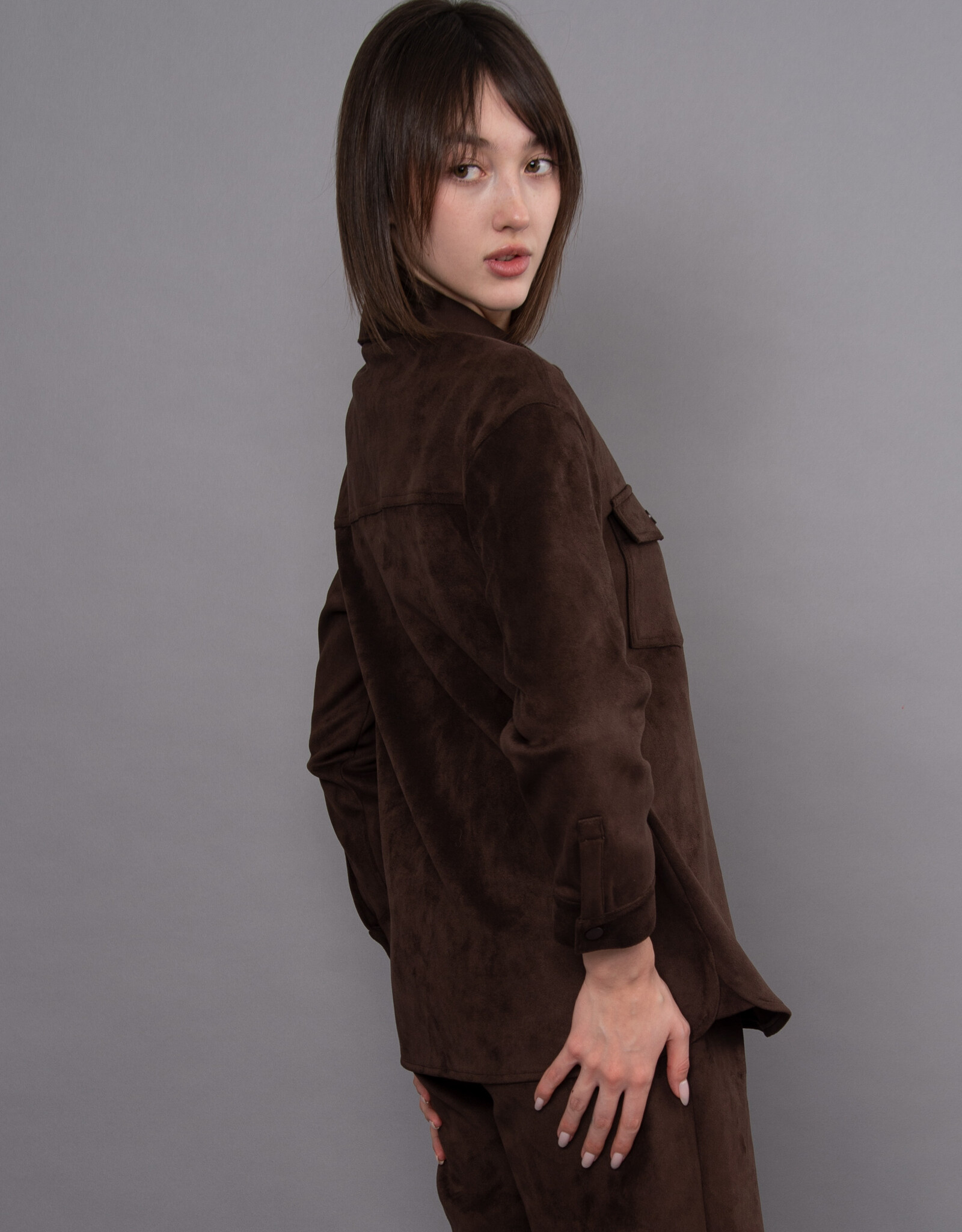 RD Style Sadina Faux Suede Button Jacket Blouse