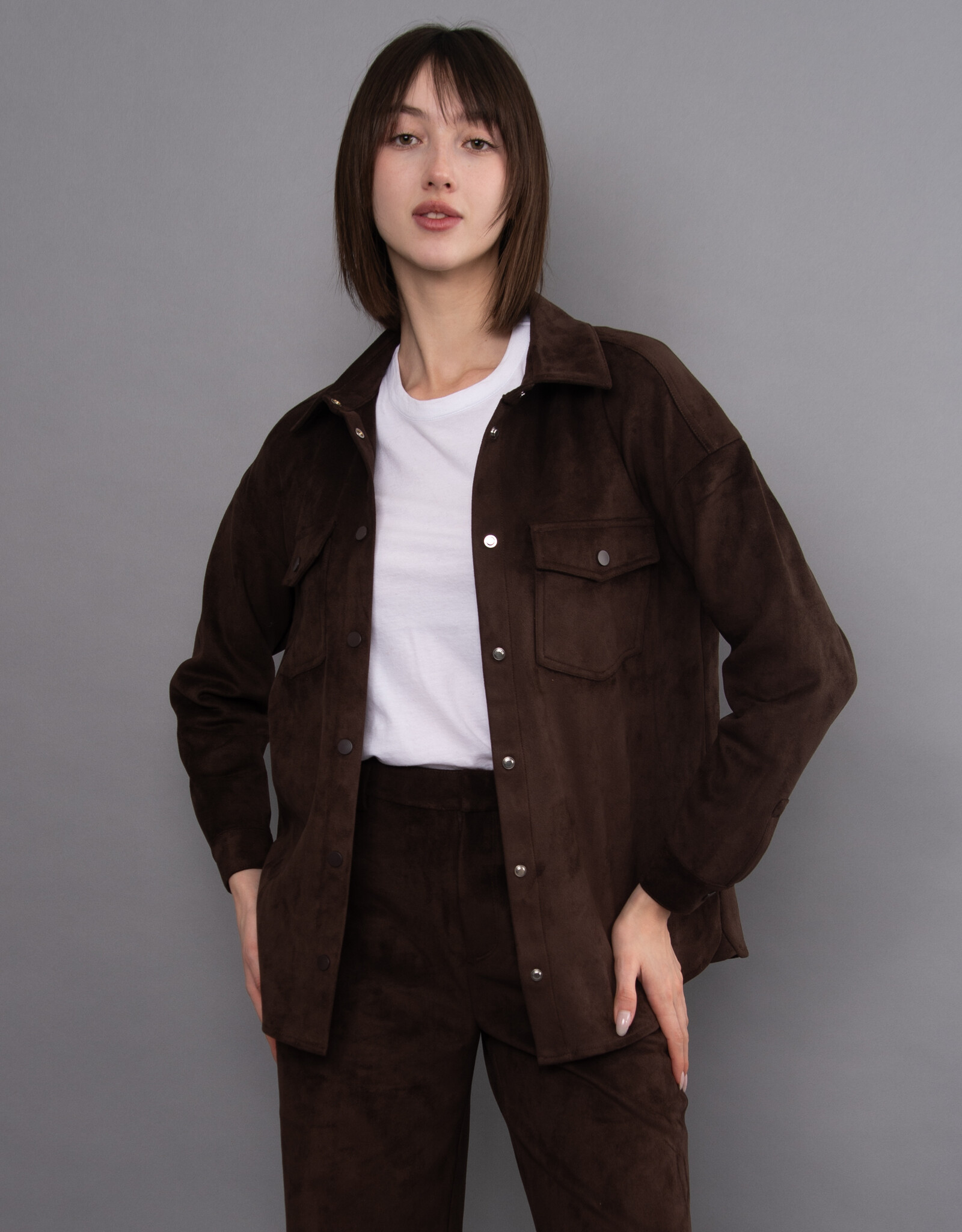 RD Style Sadina Faux Suede Button Jacket Blouse