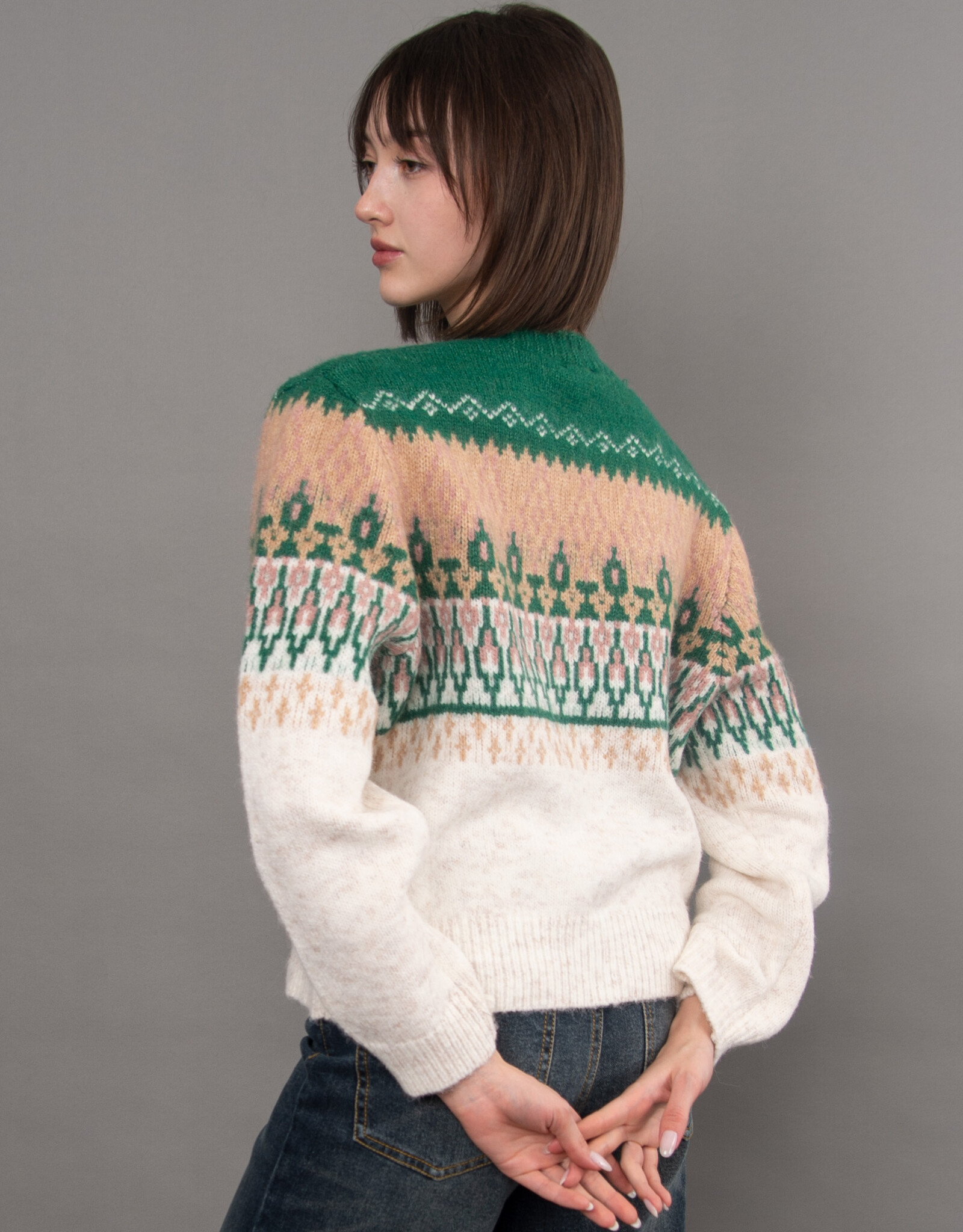RD Style V-Nk L/S Jaquard Cardigan