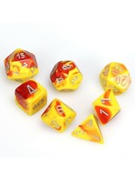 Chessex Gemini Poly 7 set: Red & Yellow w/ Silver