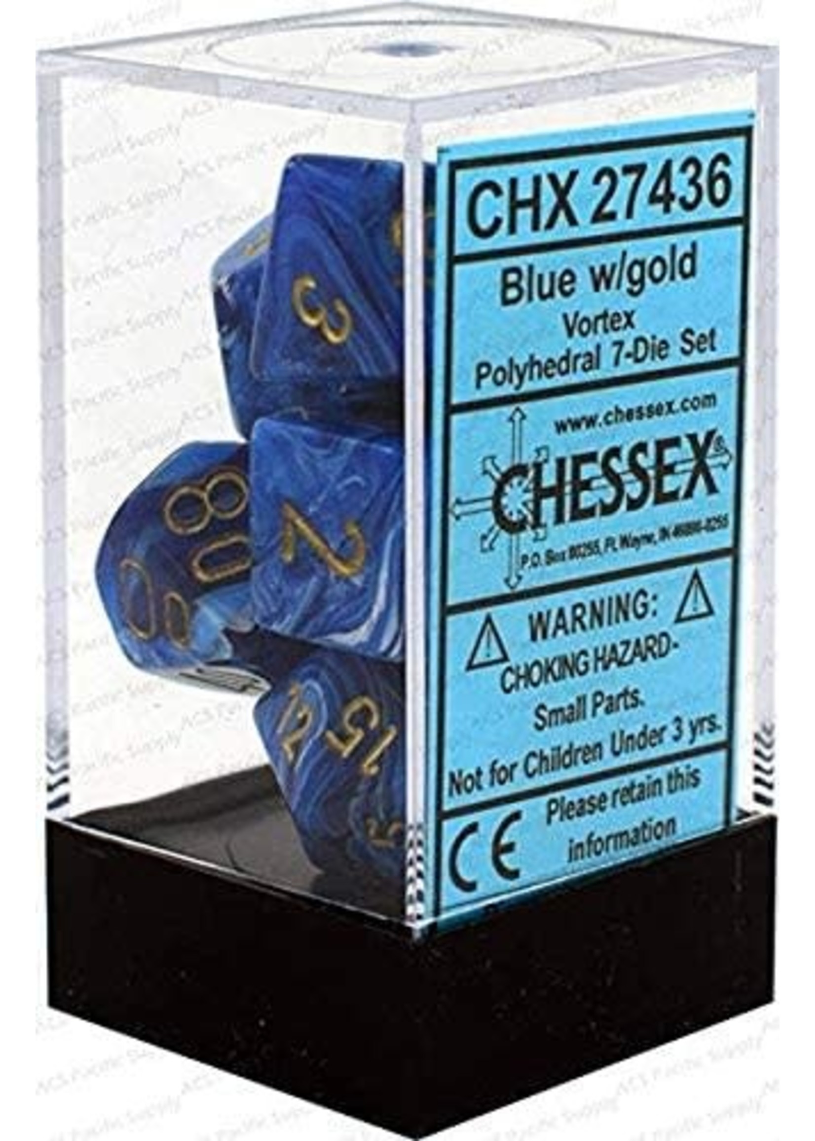 Chessex Vortex Poly 7 set: Blue w/ Gold