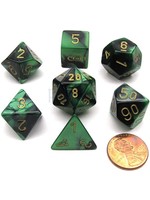 Chessex Gemini Poly 7 set: Black & Green w/ Gold