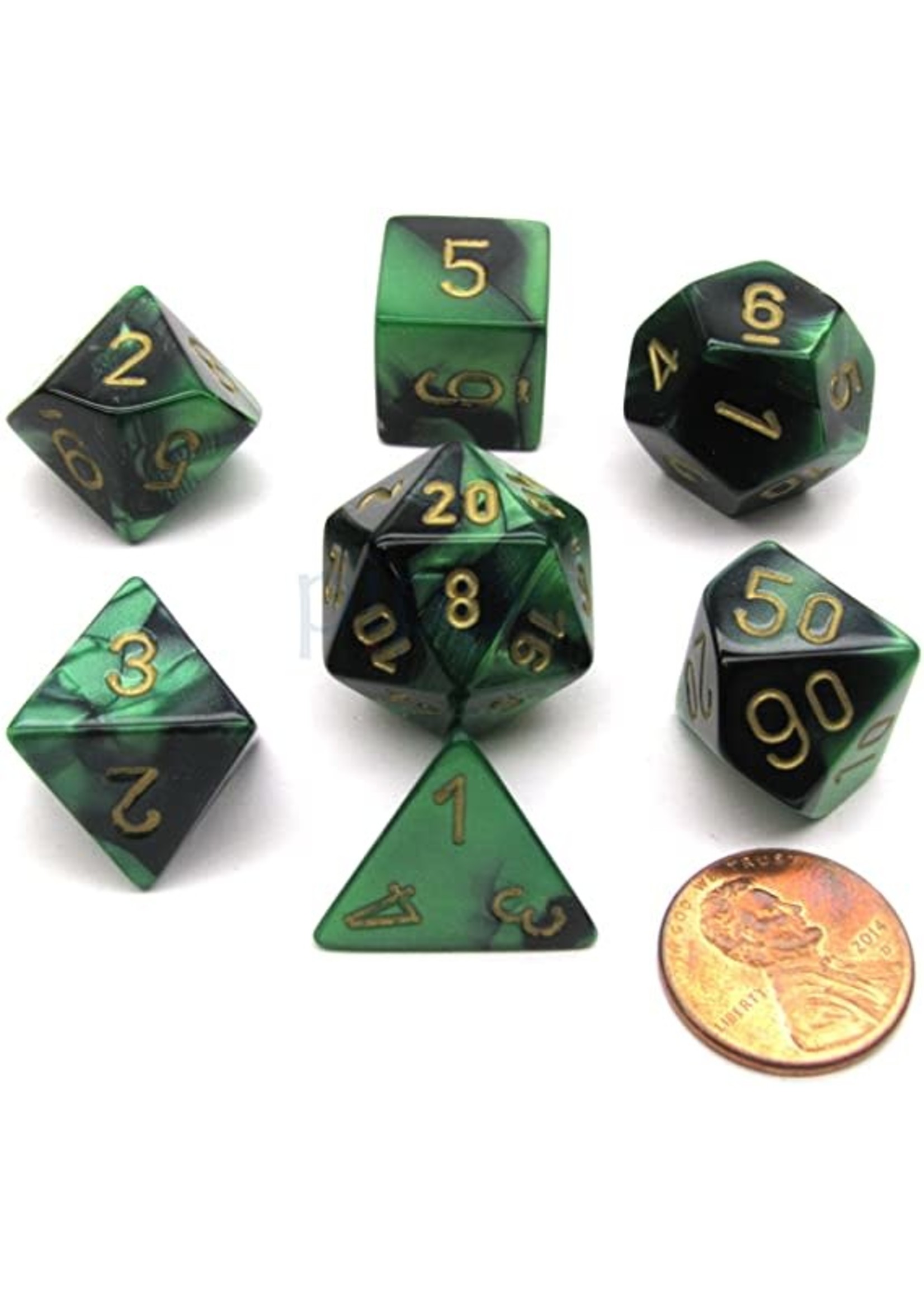 Chessex Gemini Poly 7 set: Black & Green w/ Gold