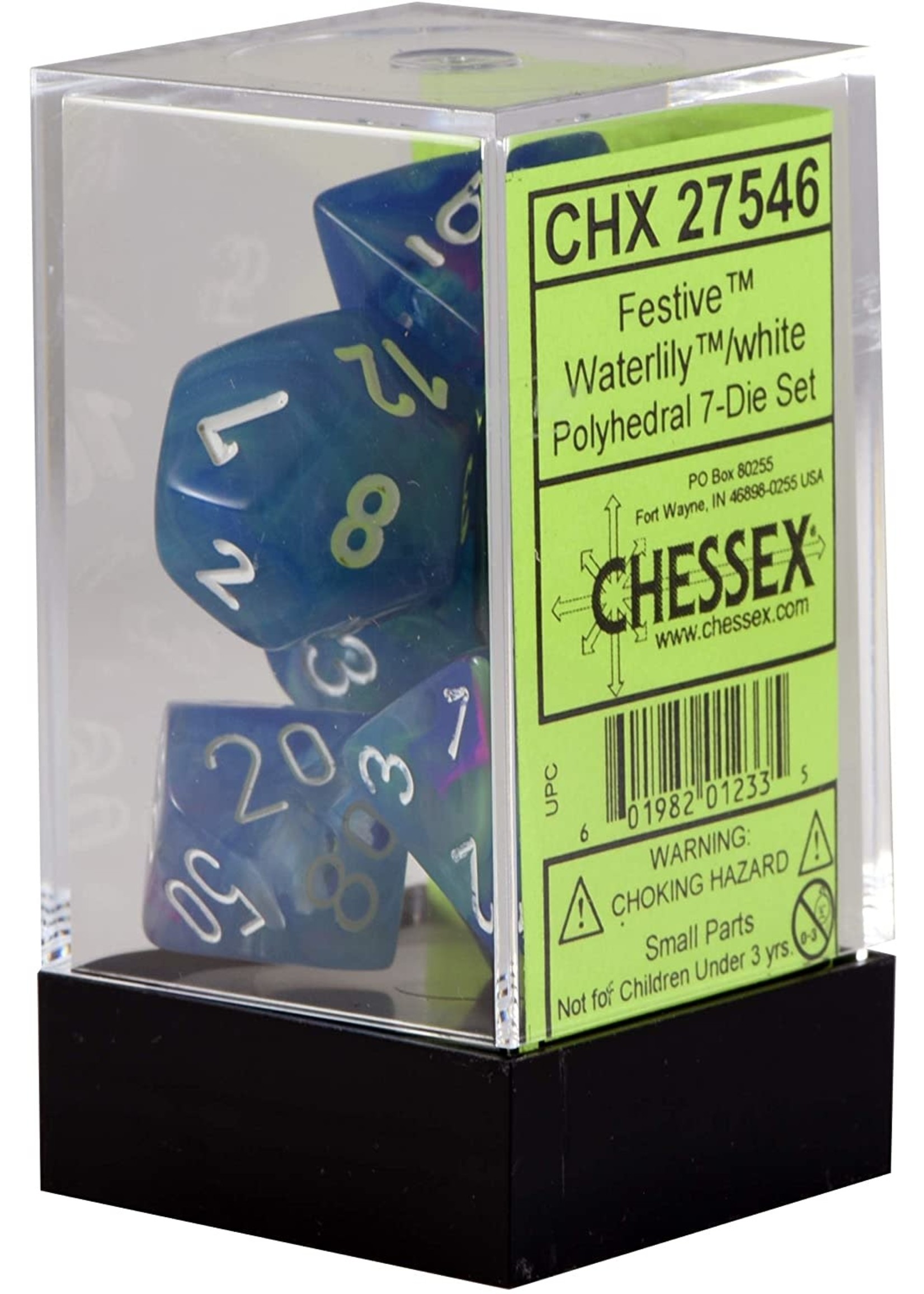 Chessex Festive Poly 7 set: Waterlily w/ White