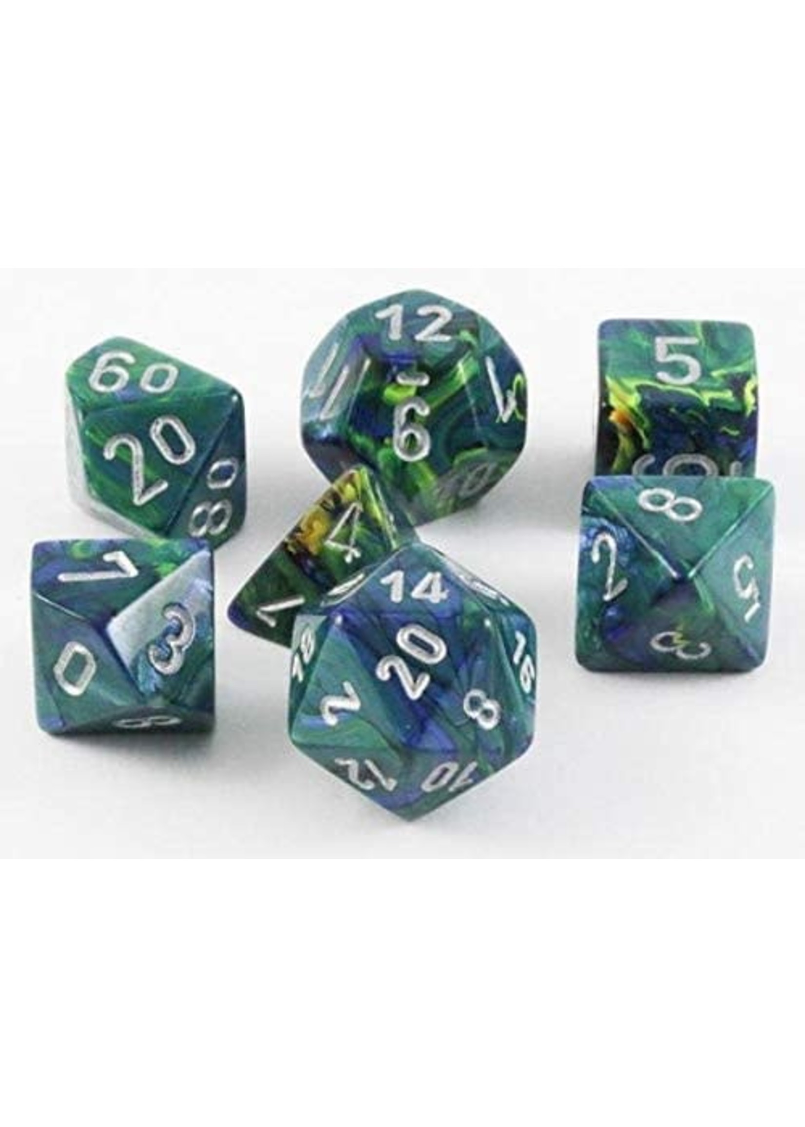 Chessex Festive Poly 7 set : Green w/ Silver