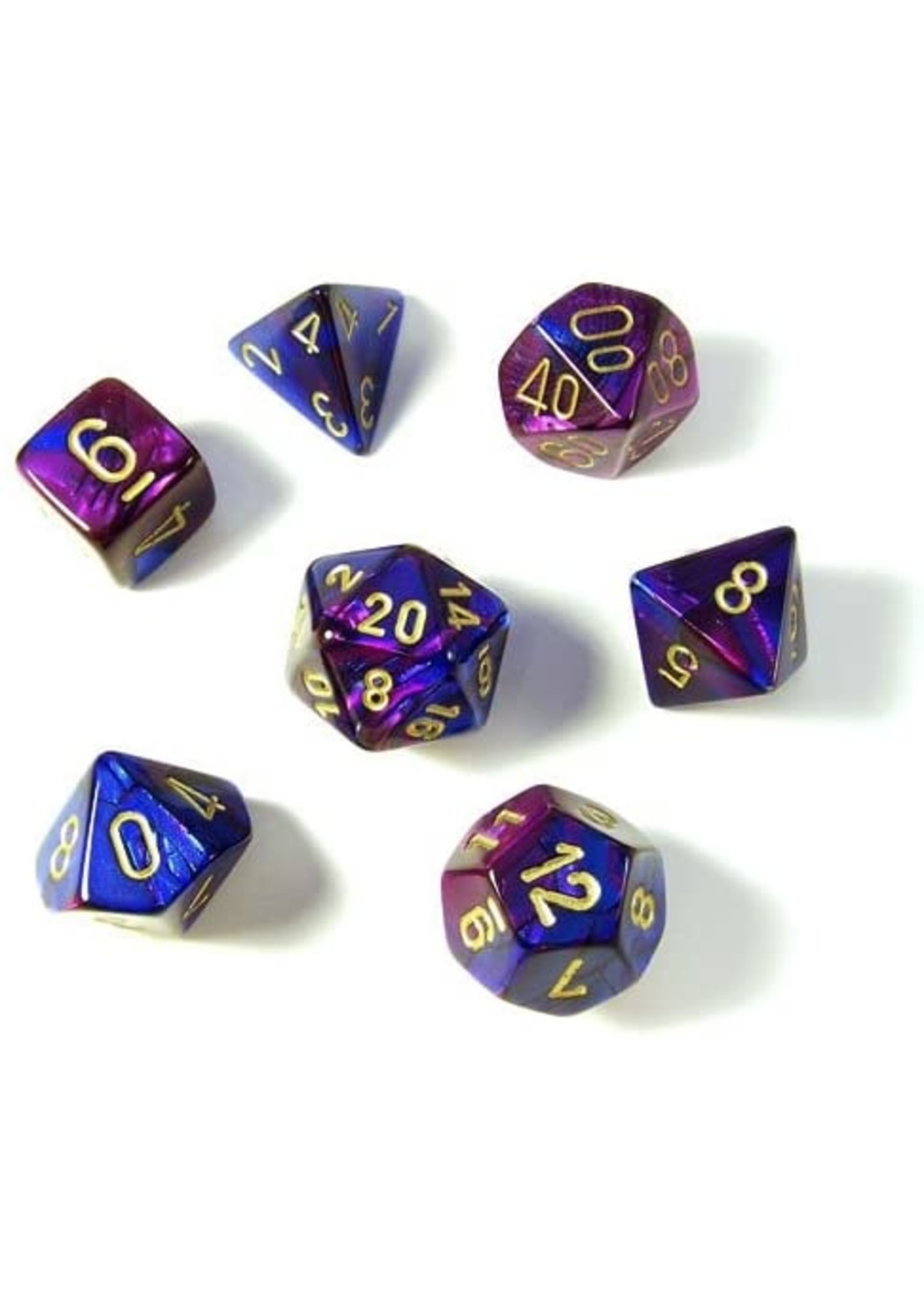 Chessex Gemini Poly 7 set: Blue & Purple w/ Gold