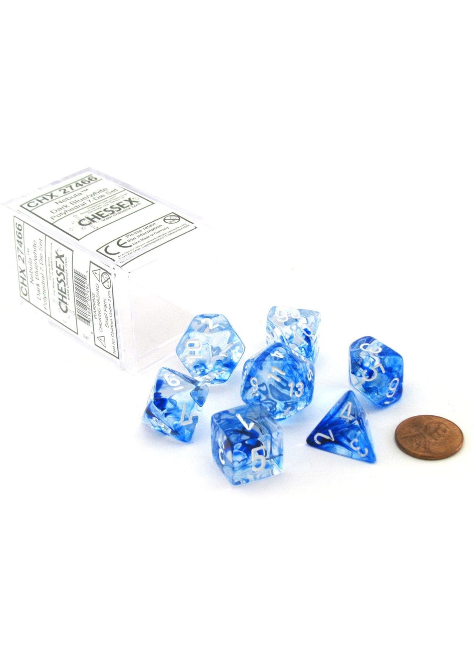Chessex Nebula Poly 7 set: Dark Blue w/ White