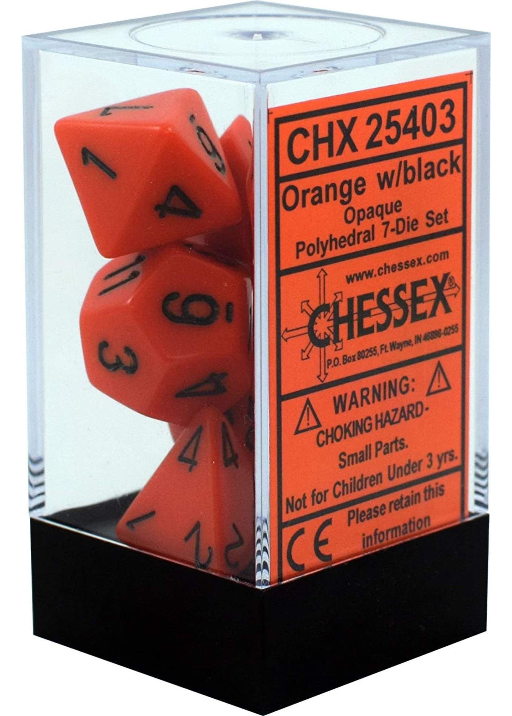 Chessex Opaque Poly 7 set: Orange w/ Black