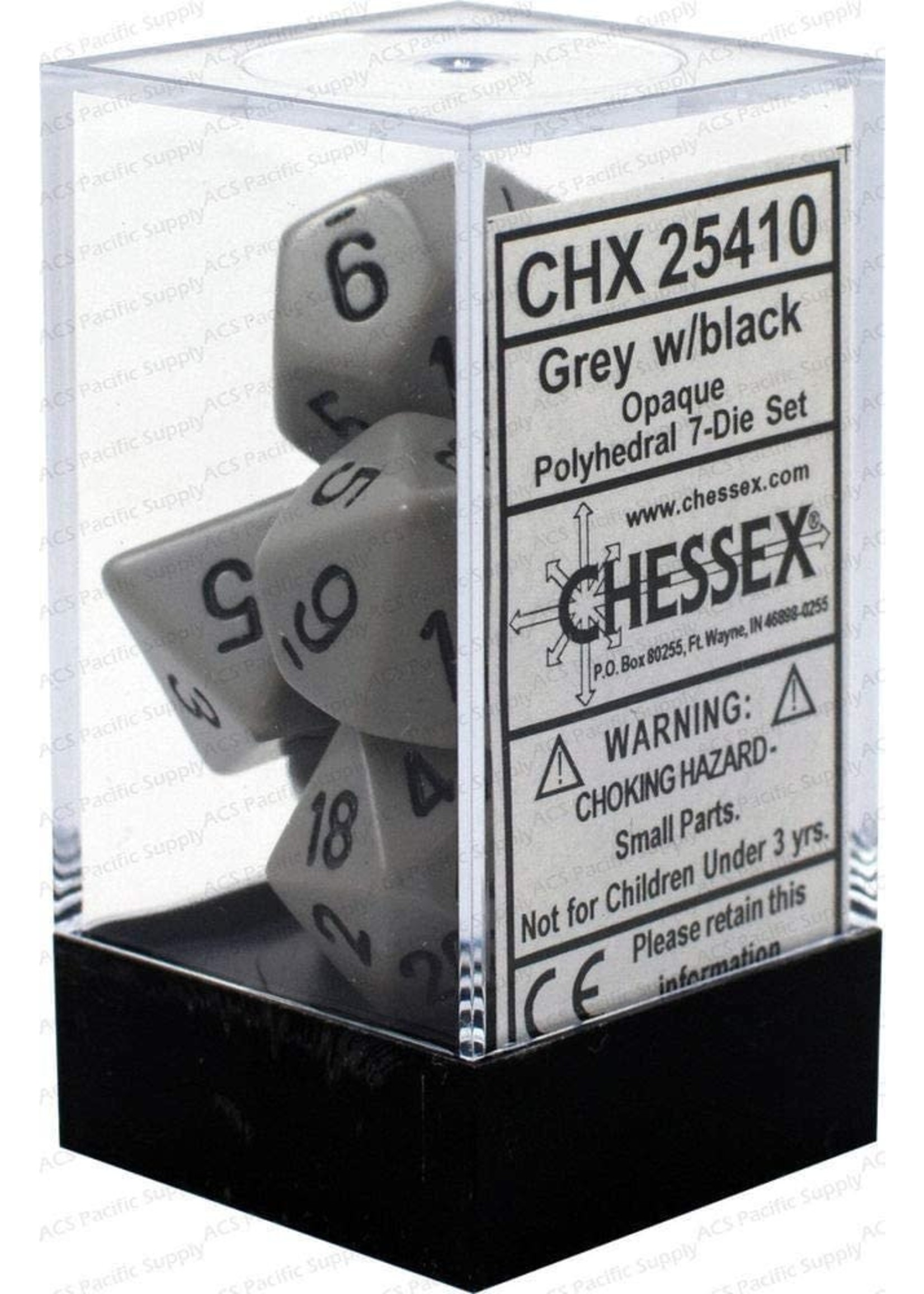 Chessex Opaque Poly 7 set: Grey w/ Black