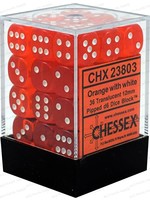 Chessex d6 Cube 12mm Translucent Orange w/ White (36)