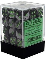 Chessex d6 Cube 12mm Gemini Black & Grey w/ Green (36)