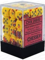 Chessex d6 Cube 12mm Gemini Red & Yellow w/ Silver (36)