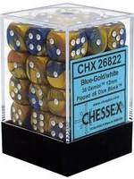 Chessex d6 Cube 12mm Gemini Blue & Gold w/ White (36)