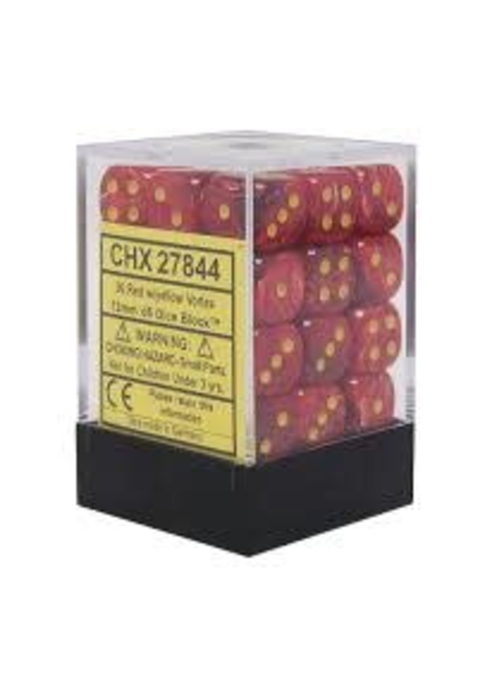 Chessex d6 Cube 12mm Vortex Red w/ Yellow (36)
