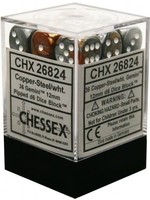 Chessex d6 Cube 12mm Gemini Copper & Steel w/ White (36)