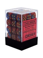 Chessex d6 Cube 12mm Gemini Blue & Red w/ Gold (36)