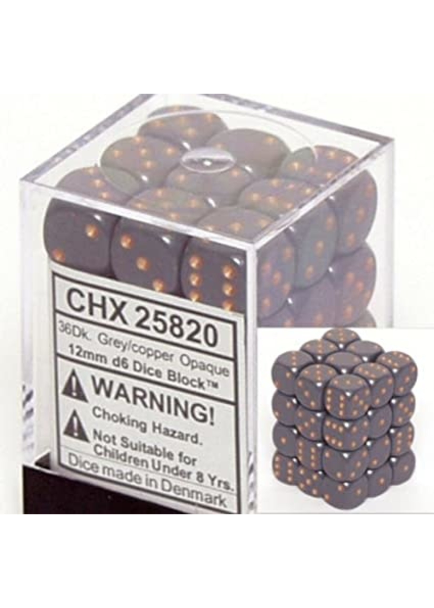 Chessex d6 Cube 12mm Opaque Grey w/ Copper (36)