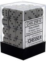 Chessex d6 Cube 12mm Opaque Grey w/ Black (36)