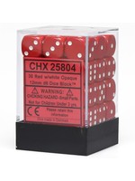 Chessex d6 Cube 12mm Opaque Red w/ White (36)