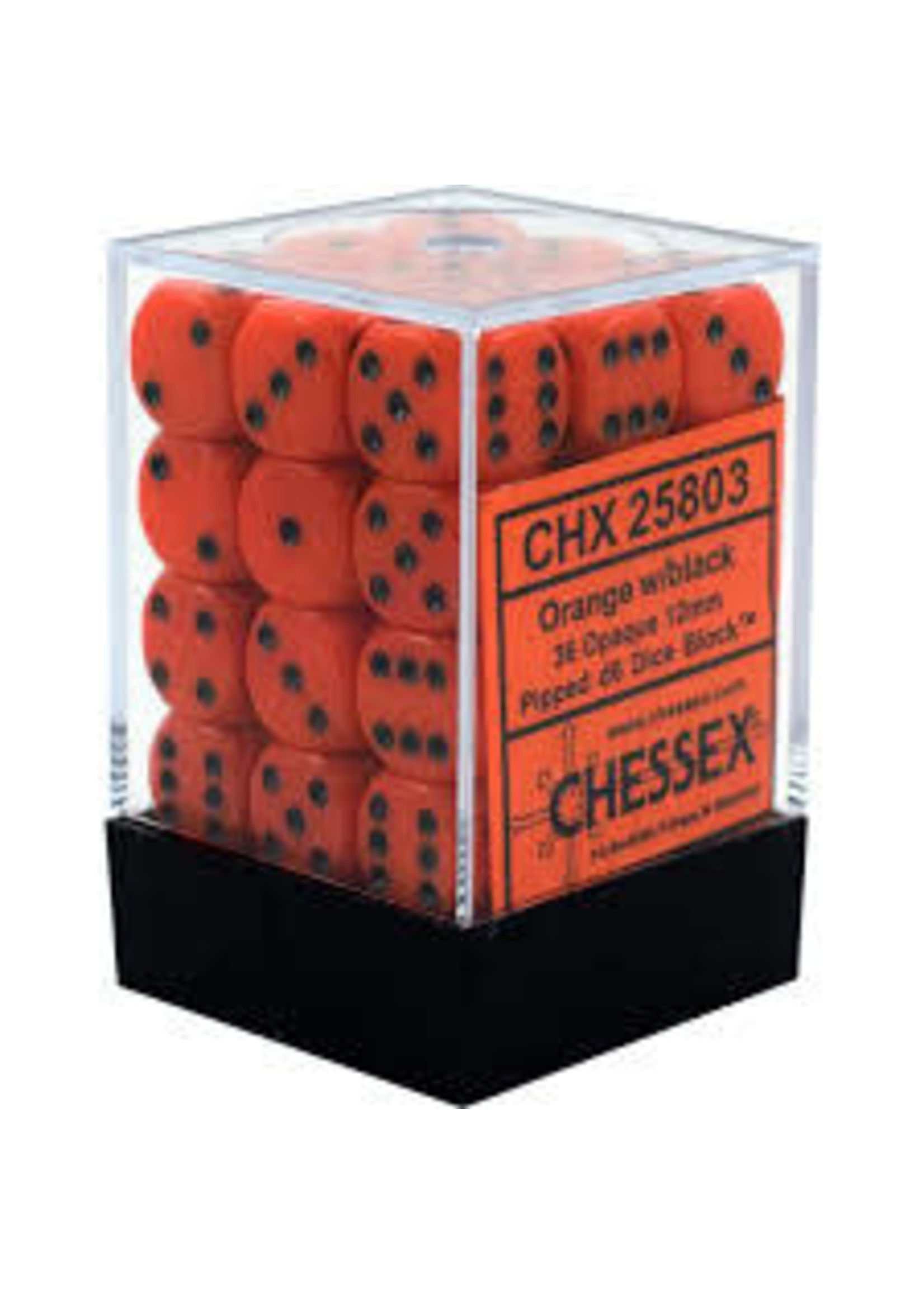 Chessex d6 Cube 12mm Opaque Orange w/ Black (36)