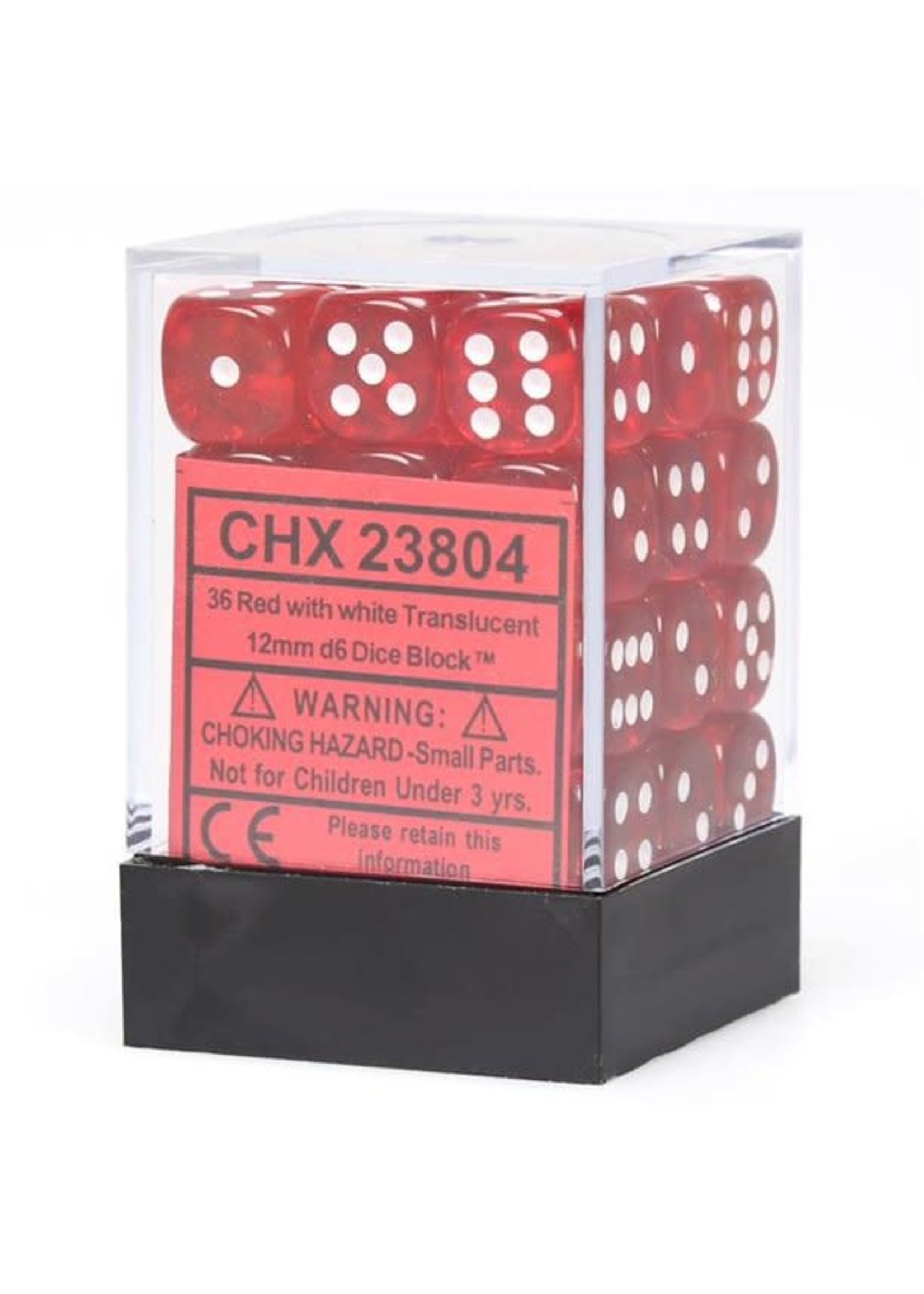Chessex d6 Cube 12mm Translucent Red w/ White (36)