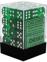 Chessex d6 Cube 12mm Translucent Green w/ White (36)