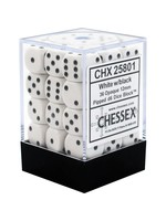 Chessex d6 Cube 12mm Opaque White w/ Black (36)