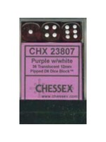 Chessex d6 Cube 12mm Translucent Purple w/ White (36)
