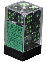 Chessex d6 Cube 16mm Gemini Black & Grey w/ Green (12)