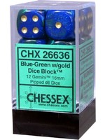 Chessex d6 Cube 16mm Gemini Blue & Green w/ Gold (12)