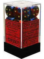 Chessex d6 Cube 16mm Gemini Blue & Red w/ Gold (12)