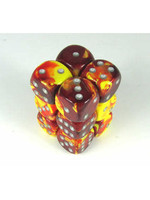 Chessex d6 Cube 16mm Gemini Red & Yellow w/ Silver (12)