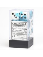 Chessex d6 Cube 16mm Gemini White & Teal w/ Black (12)