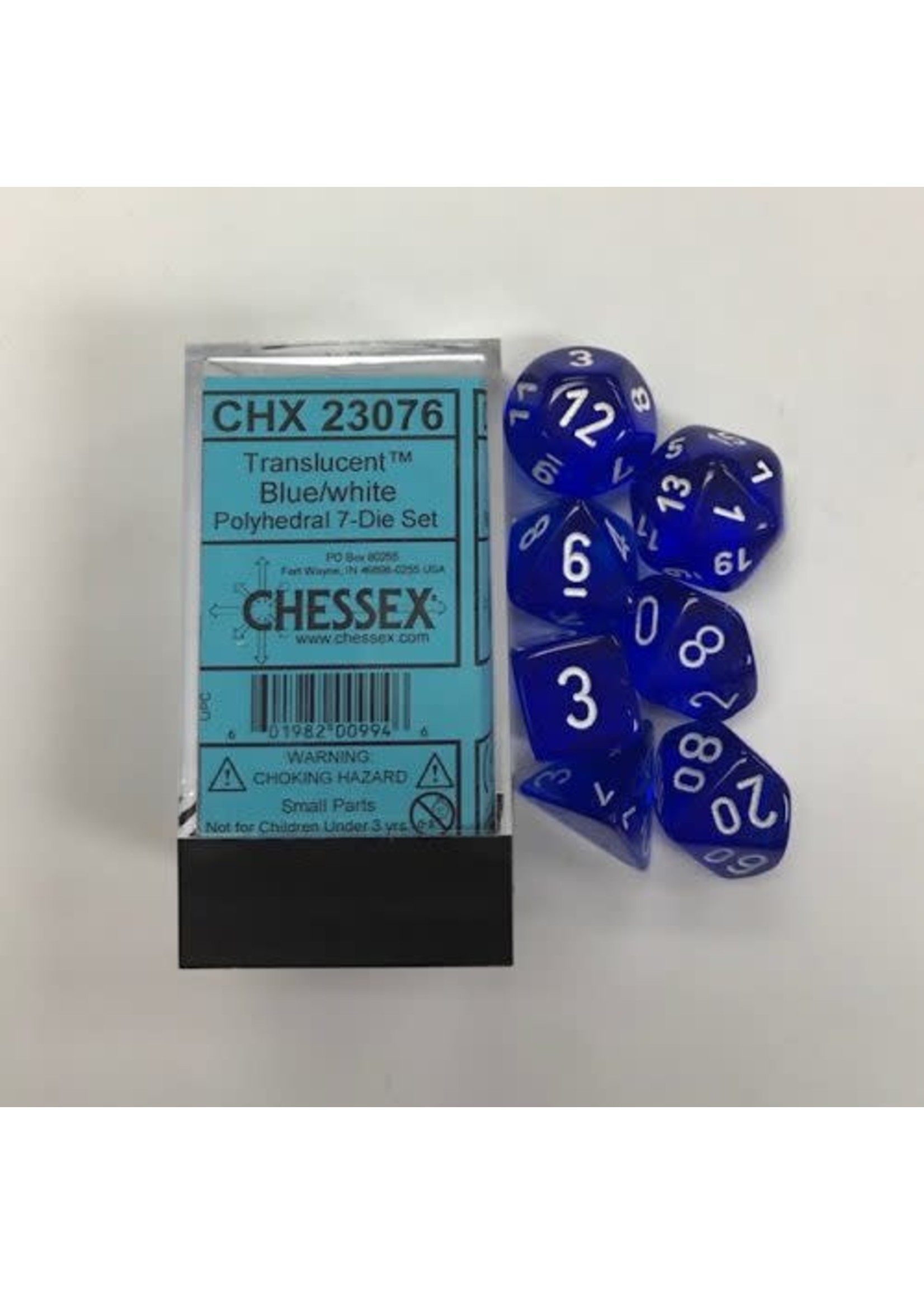 Chessex Translucent Poly 7 set: Blue w/ White