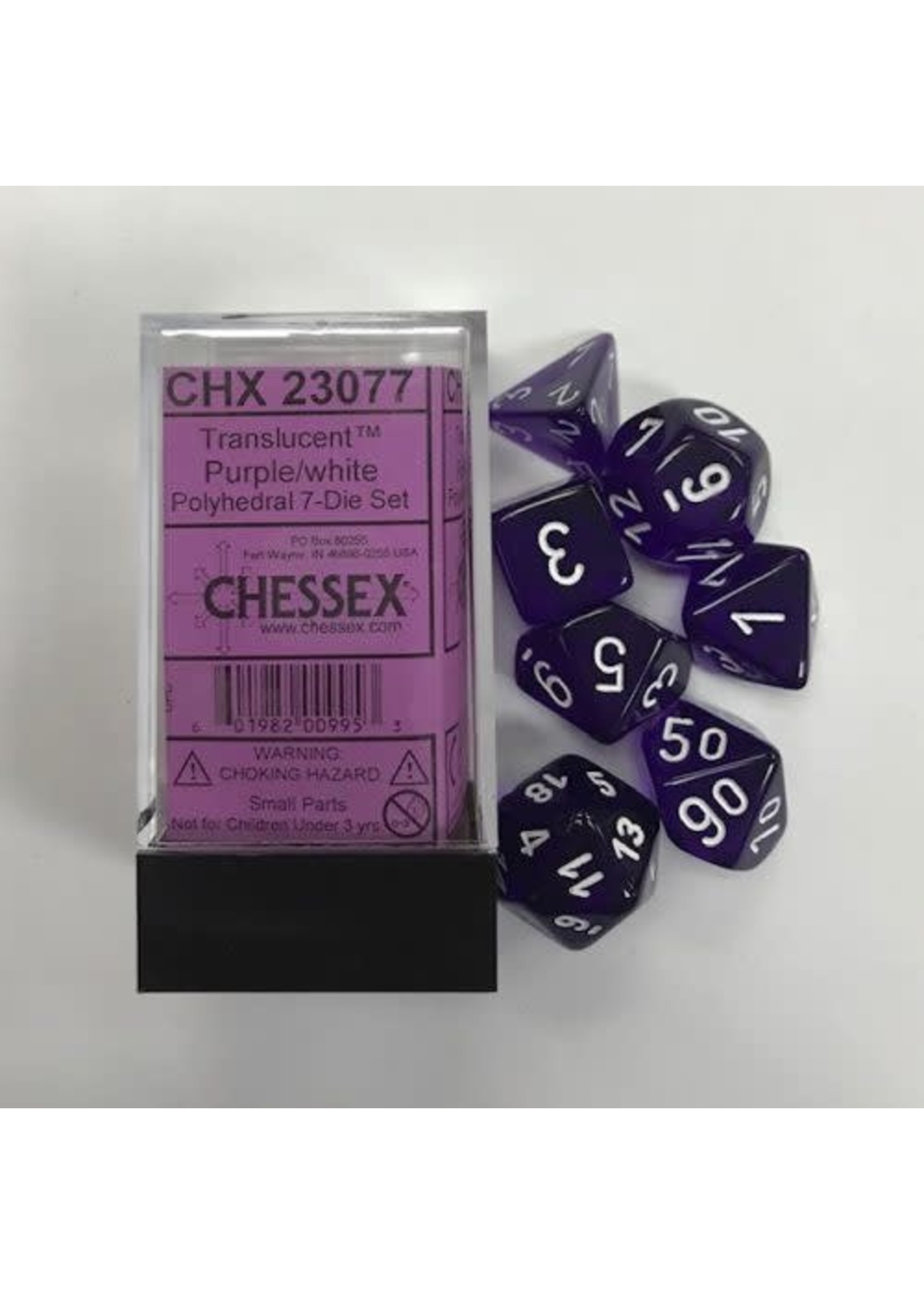 Chessex Translucent Poly 7 set: Purple w/ White