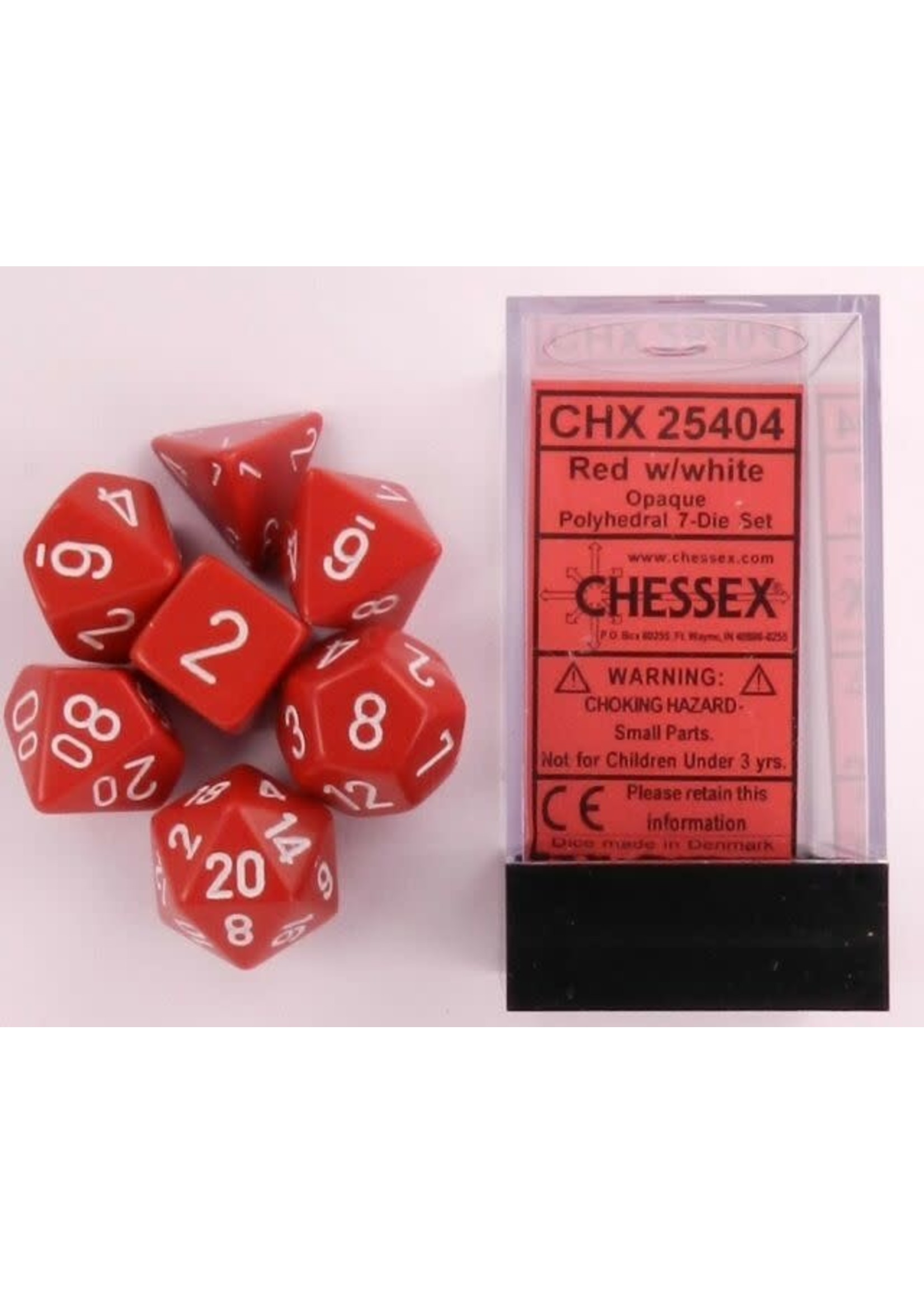 Chessex Opaque Poly 7 set: Red w/ White