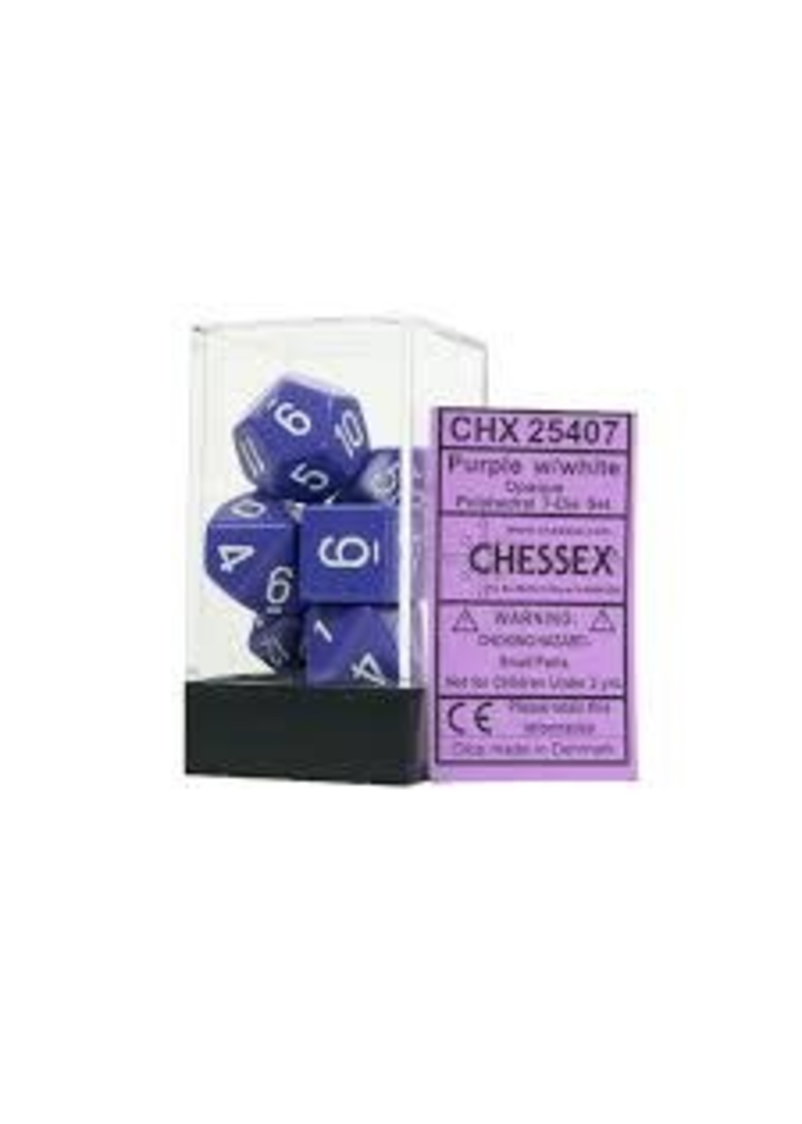 Chessex Opaque Poly 7 set: Purple w/ White