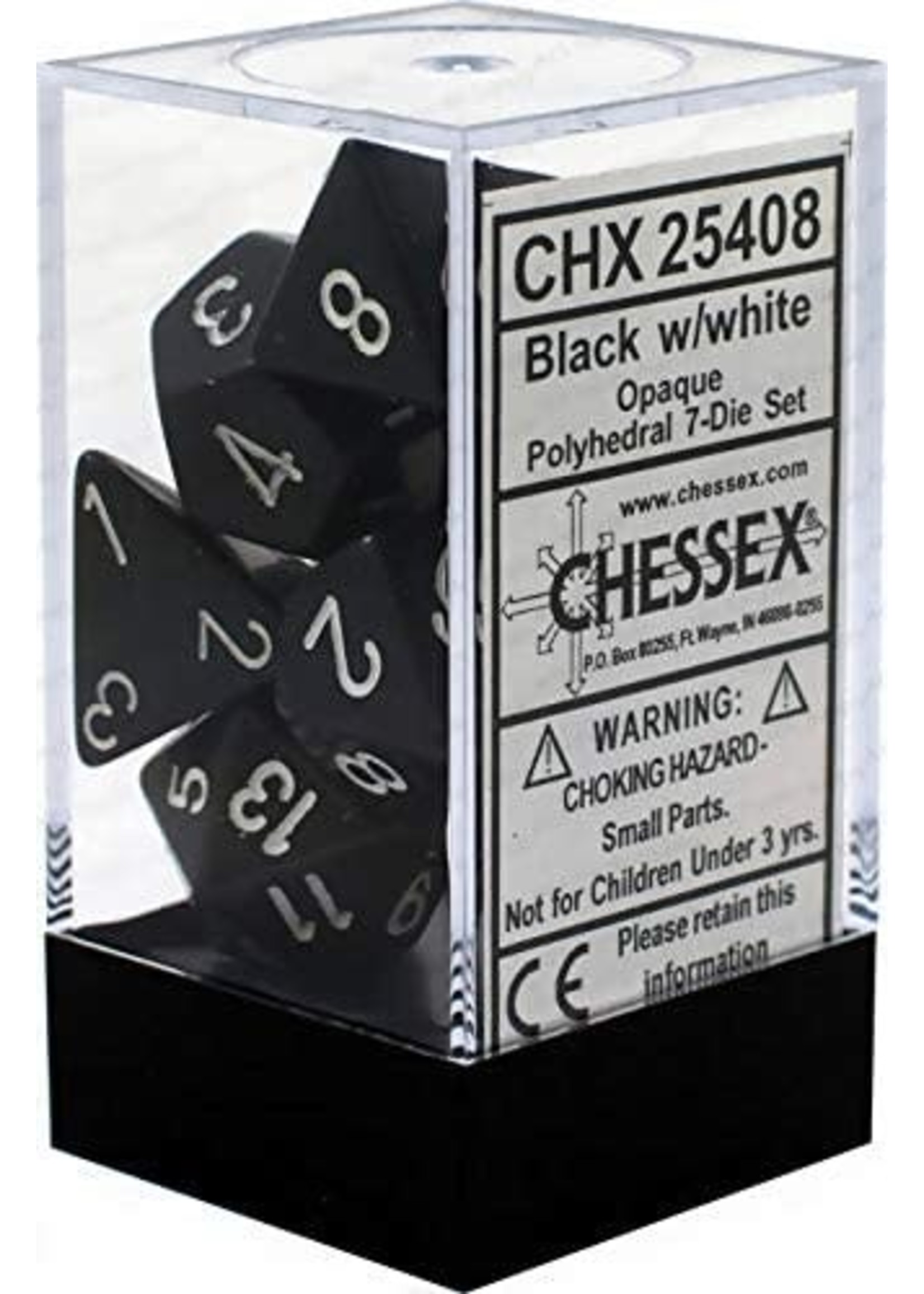 Chessex Opaque Poly 7 set: Black w/ White