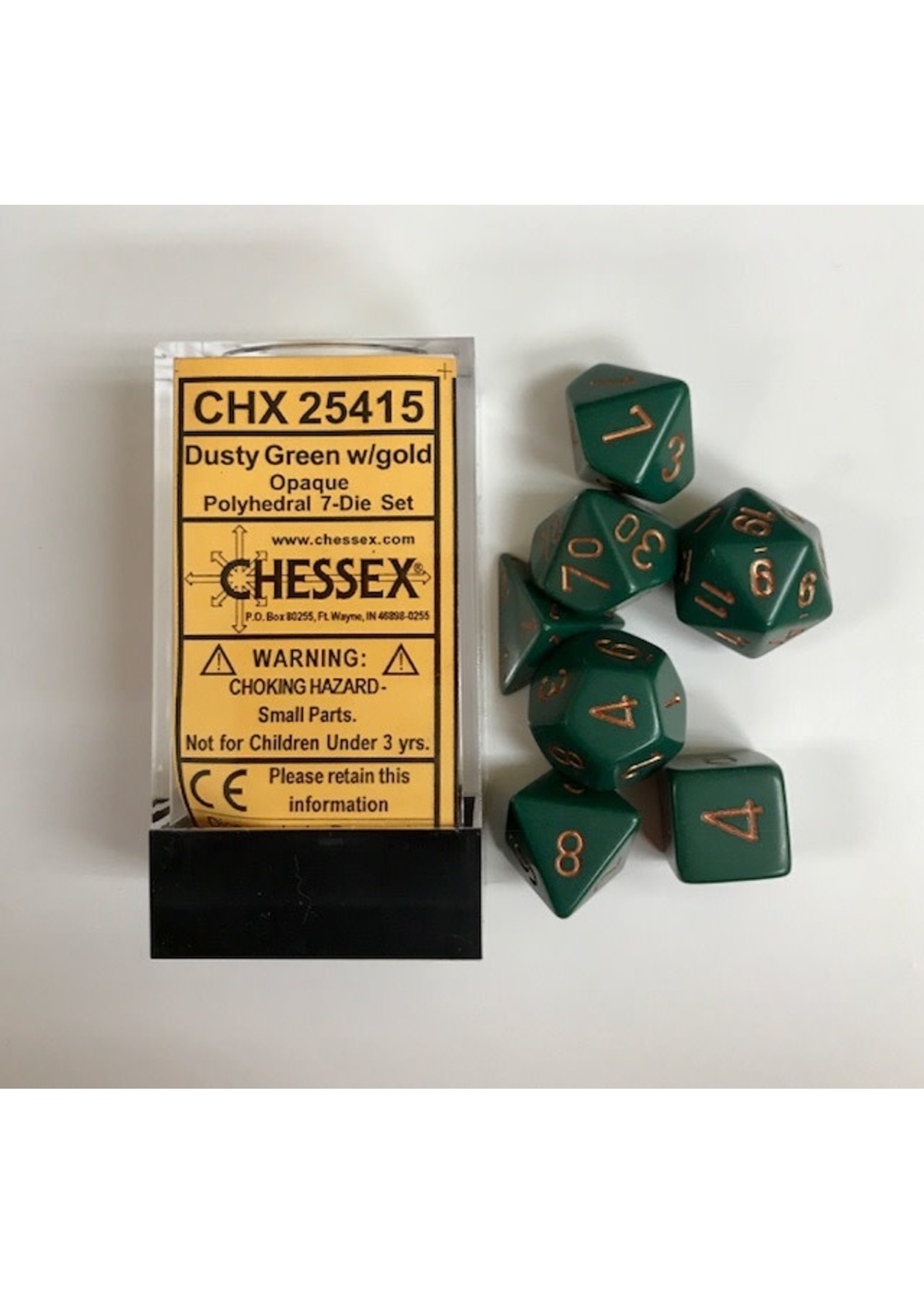 Chessex Opaque Poly 7 set: Dusty Green w/ Gold