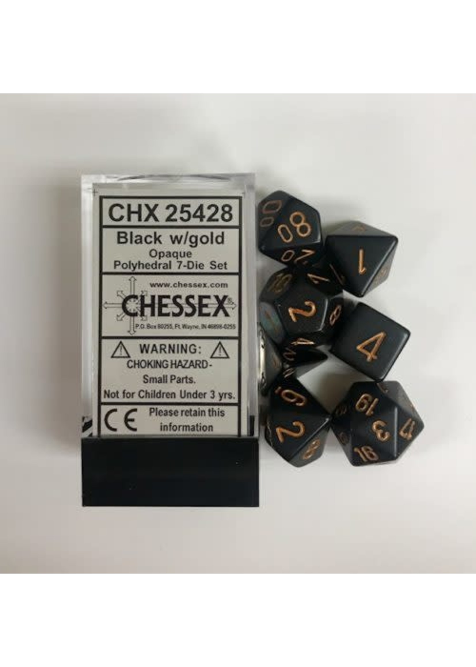 Chessex Opaque Poly 7 set: Black w/ Gold